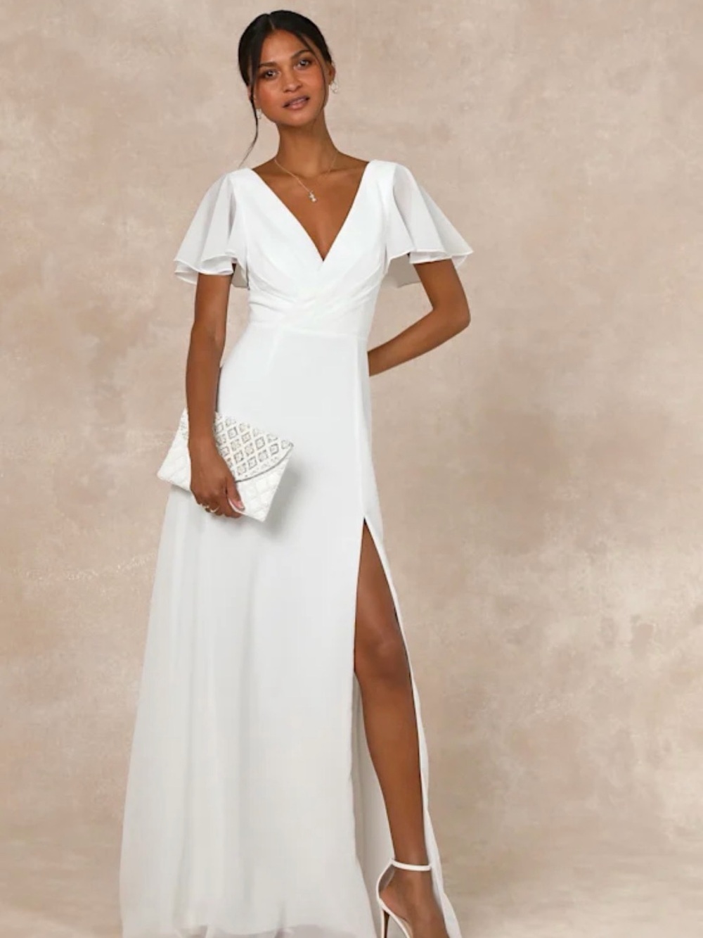 Beautiful Perfection White Flutter Sleeve Embroidered Maxi Dress - Picture 1 of 5
